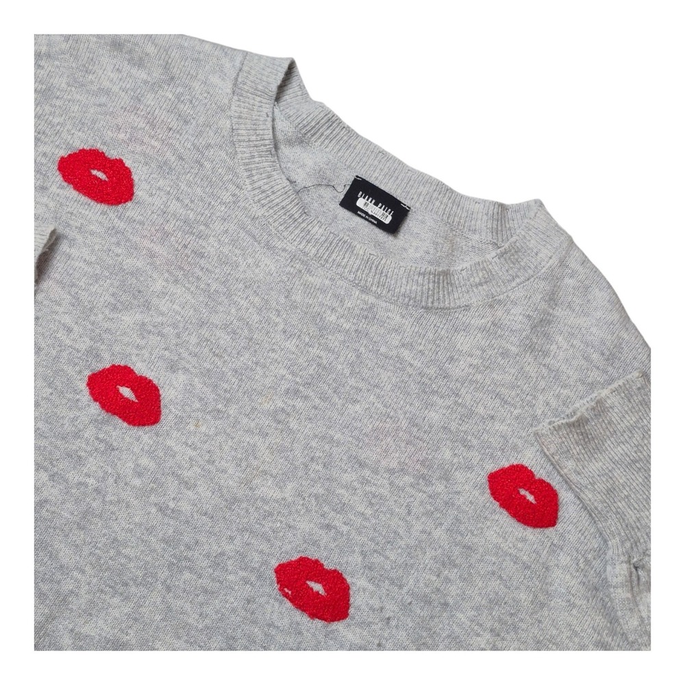 Blank Paige Women's Size M Gray Lambswool Cashmere Sweater Red Lips Novelty